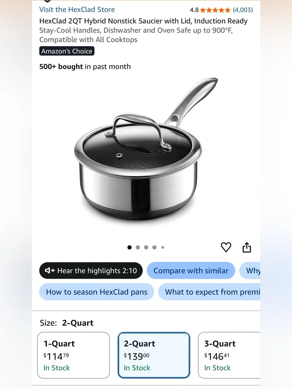 EDGE Kitchenware Hex 2 Qt Saucepan - Silver NWOT